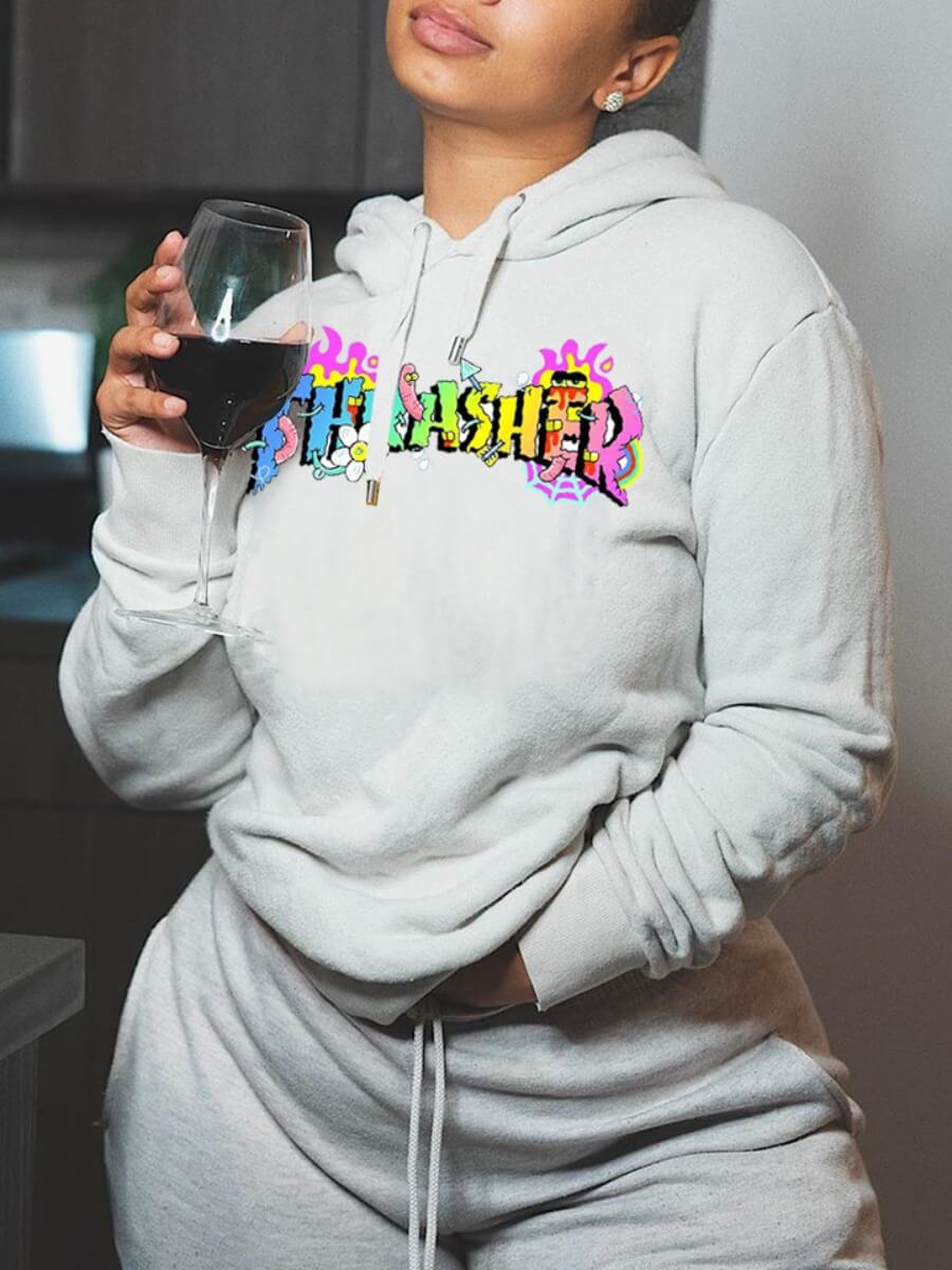 

Lovely Stylish Hooded Collar Letter Print White Hoodie