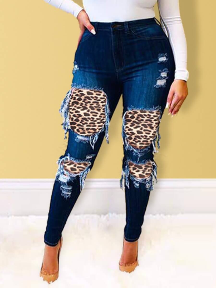 

Lovely Street Patchwork Deep Blue Denim Jeans