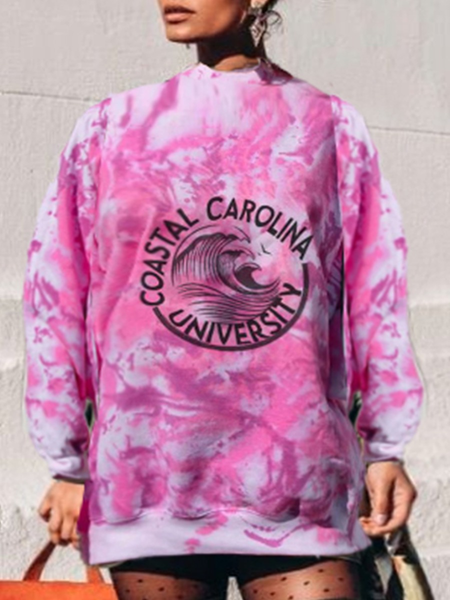 

lovely Leisure O Neck Tie-dye Loose Pink Hoodie