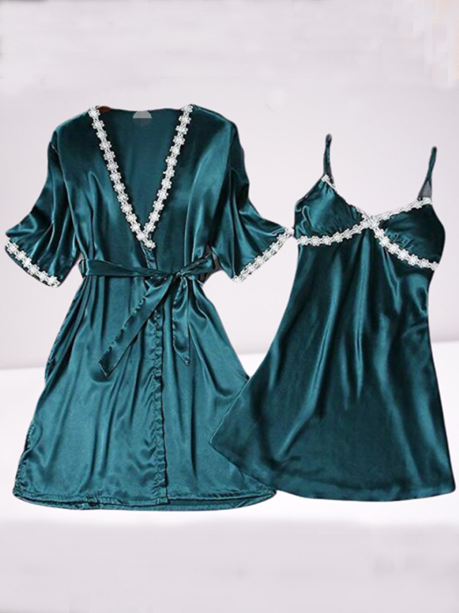 

lovely Sexy Lace Patchwork Green Sleepwear