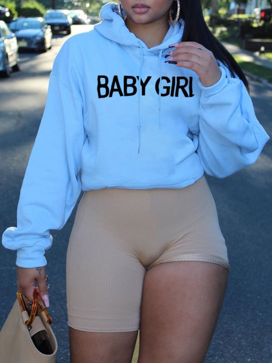 

Lovely Leisure Hooded Collar Letter Print White Hoodie