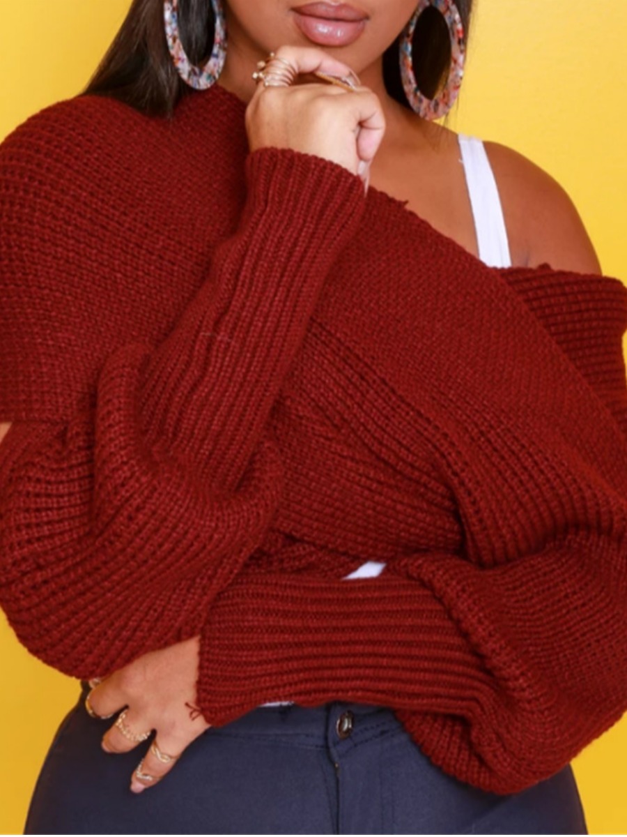 

Lovely Chic Cross-over Design Red Sweater