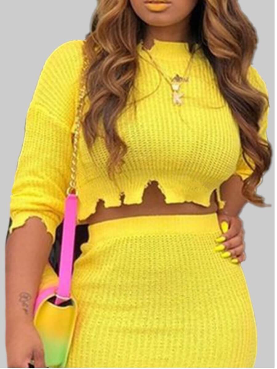 

Lovely Stylish O Neck Asymmetrical Yellow Sweater