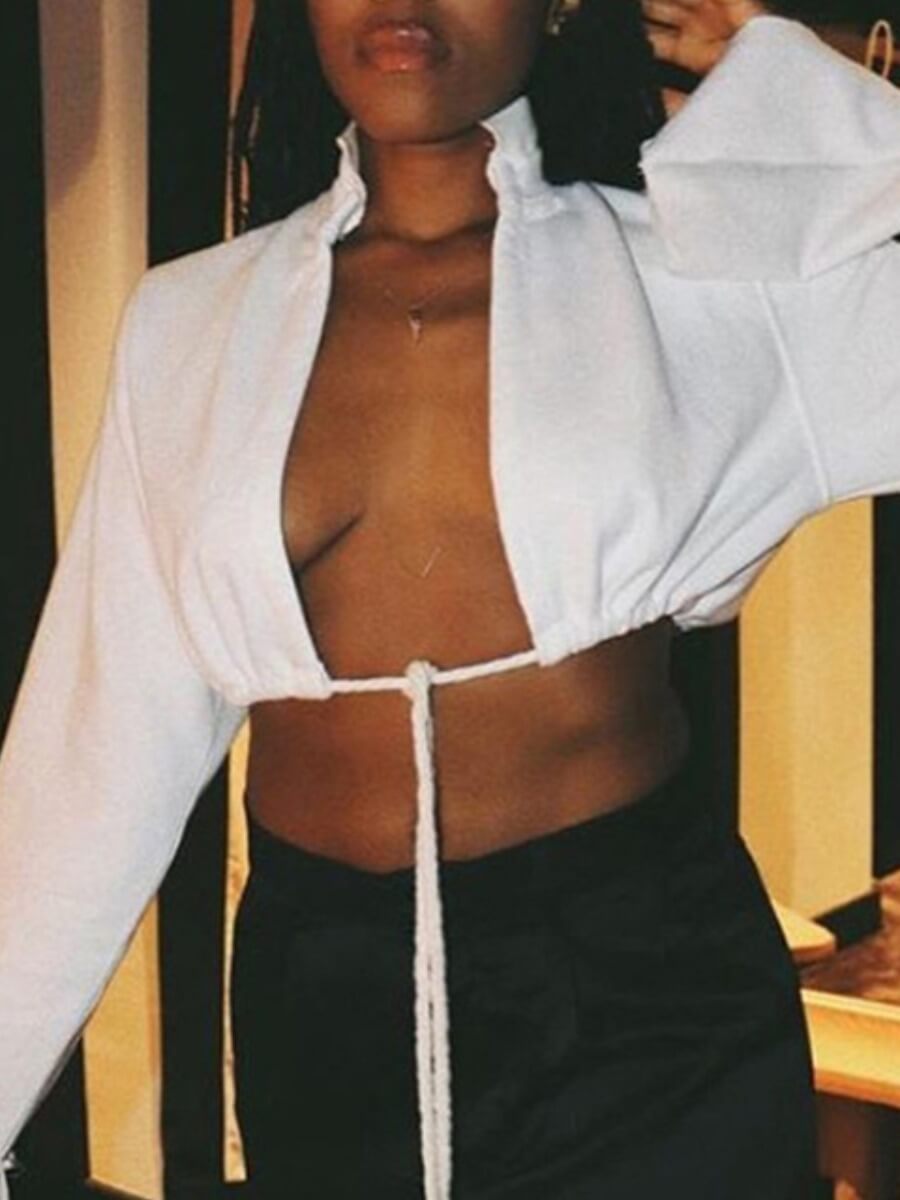 

Lovely Sexy Lace-up White Hoodie