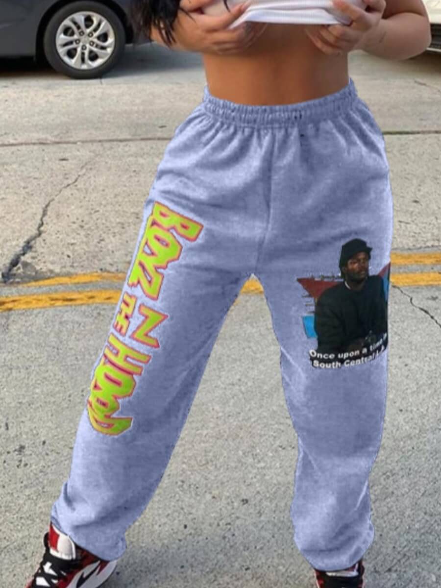 Lovely Street Letter Print Grey Pants