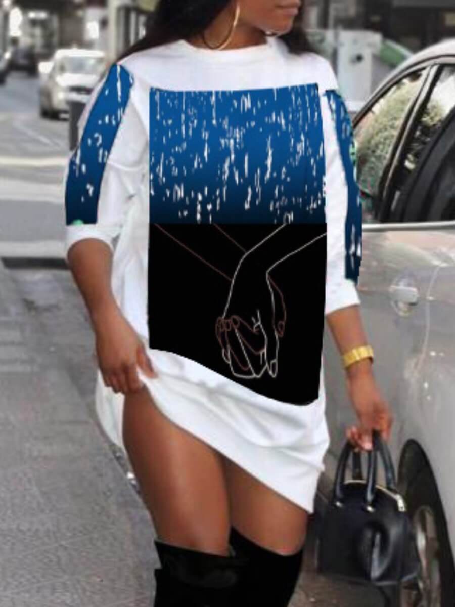 

Lovely Street O Neck Print White Mini Dress