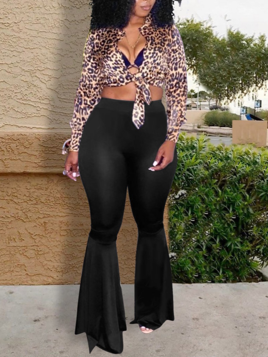 

lovely Trendy Leopard Print Black Two Piece Pants Set