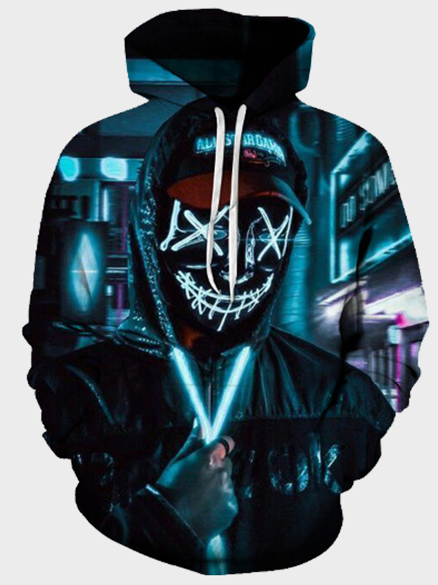 

lovely Street Hooded Collar Print Multicolor Men Hoodie, Multi