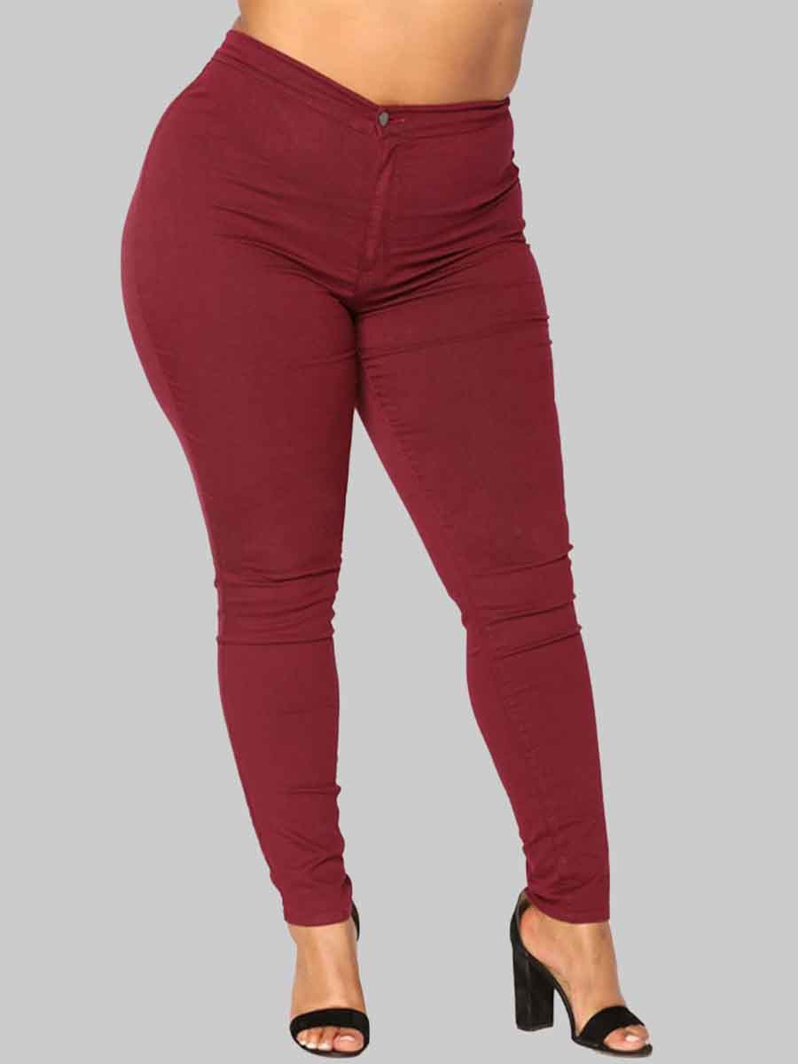 

lovely Casual Basic Skinny Wine Red Plus Size Jeans