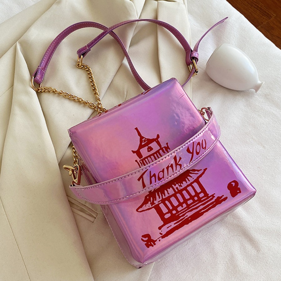 

Lovely Street Letter Print Chain Strap Pink Crossbody Bag