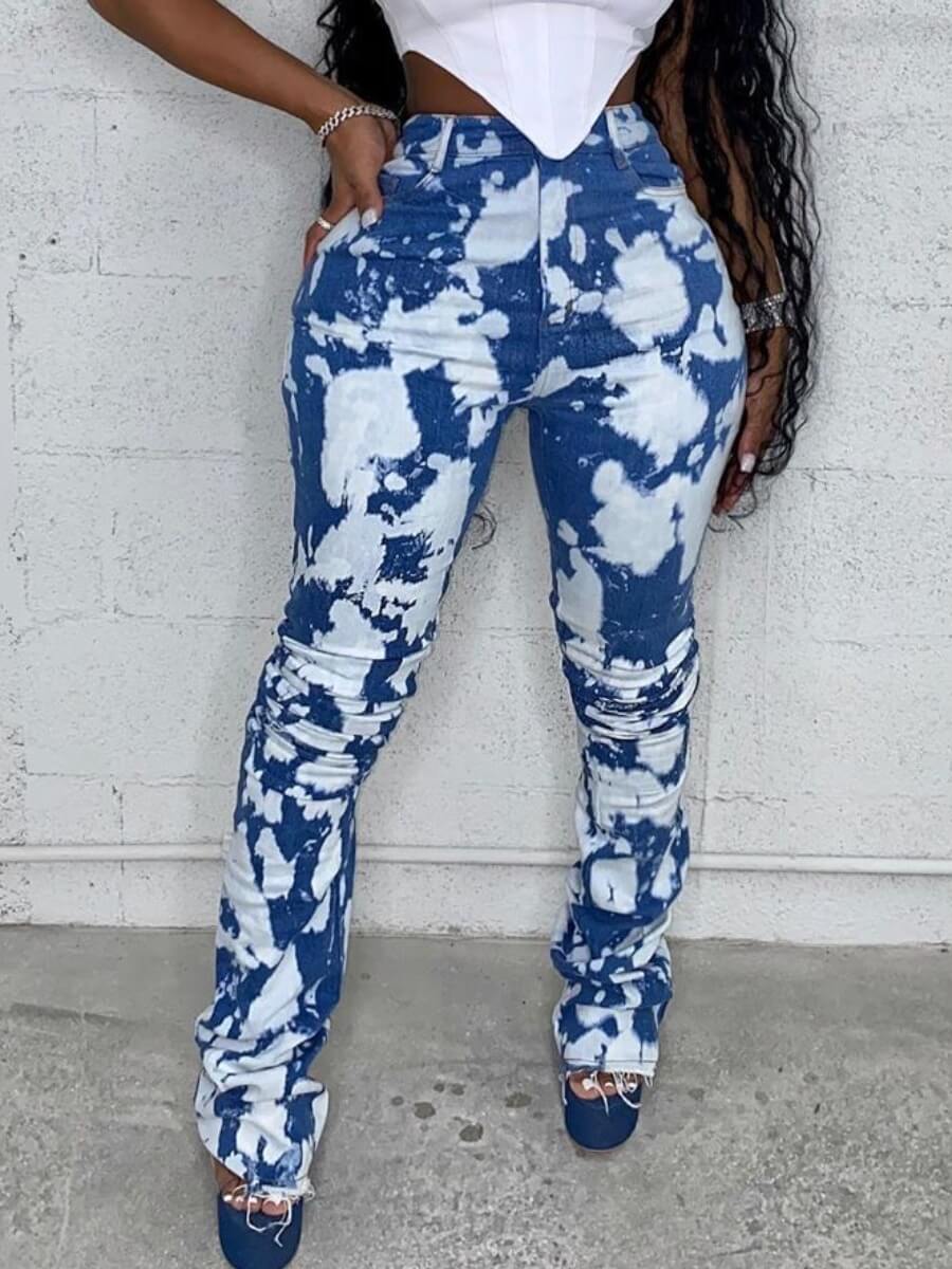 Lovely Street Tie-dye Blue Jeans