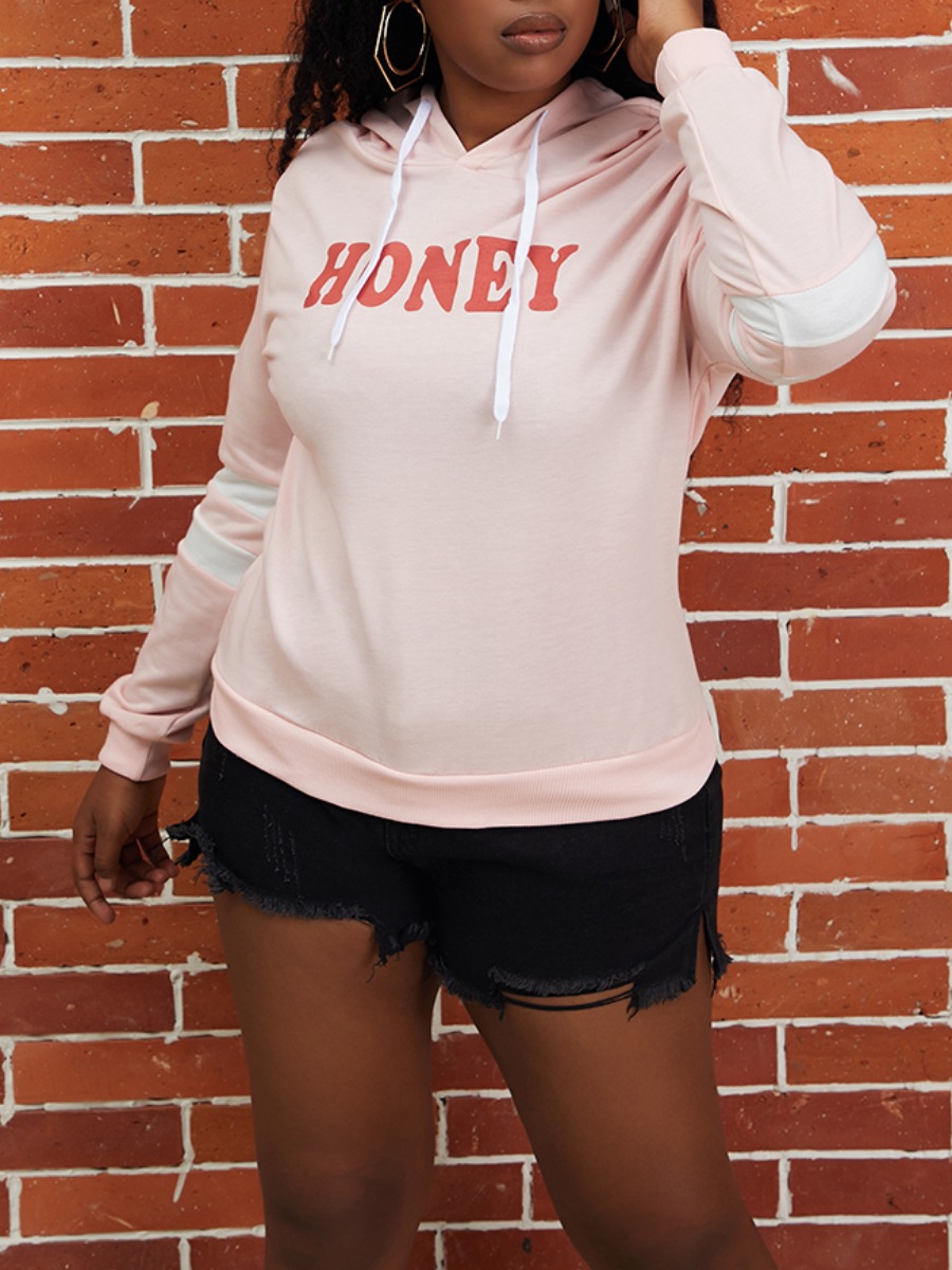 

lovely Casual Hooded Collar Letter Print Pink Hoodie