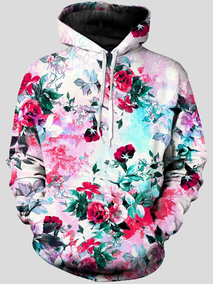 

lovely Trendy Hooded Collar Plants Print Multicolor Men Hoodie, Multi