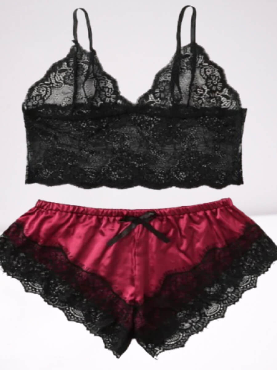 

Lovely Sexy Lace Patchwork Red Sleepwear