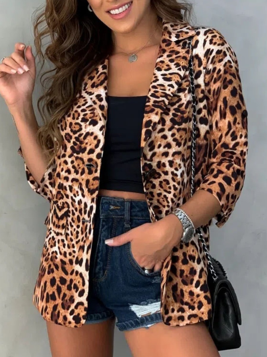 

lovely Leisure Turn-back Collar Leopard Print Blazer