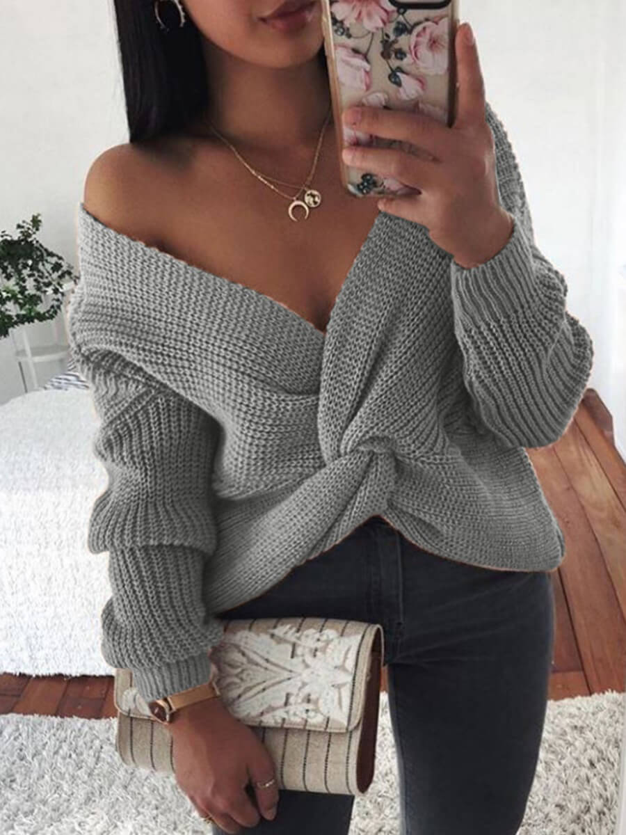 

Lovely Street Knot Design Grey Plus Size Sweater