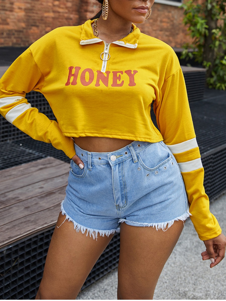

lovely Casual Turndown Collar Letter Print Yellow Hoodie