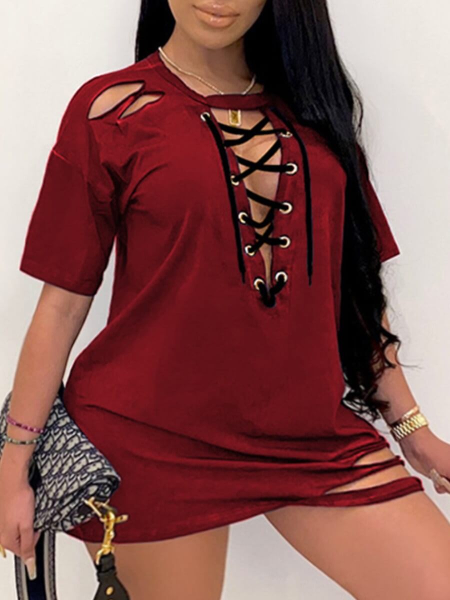 

LW Plus Size Bandage Design Ripped Dress, Red