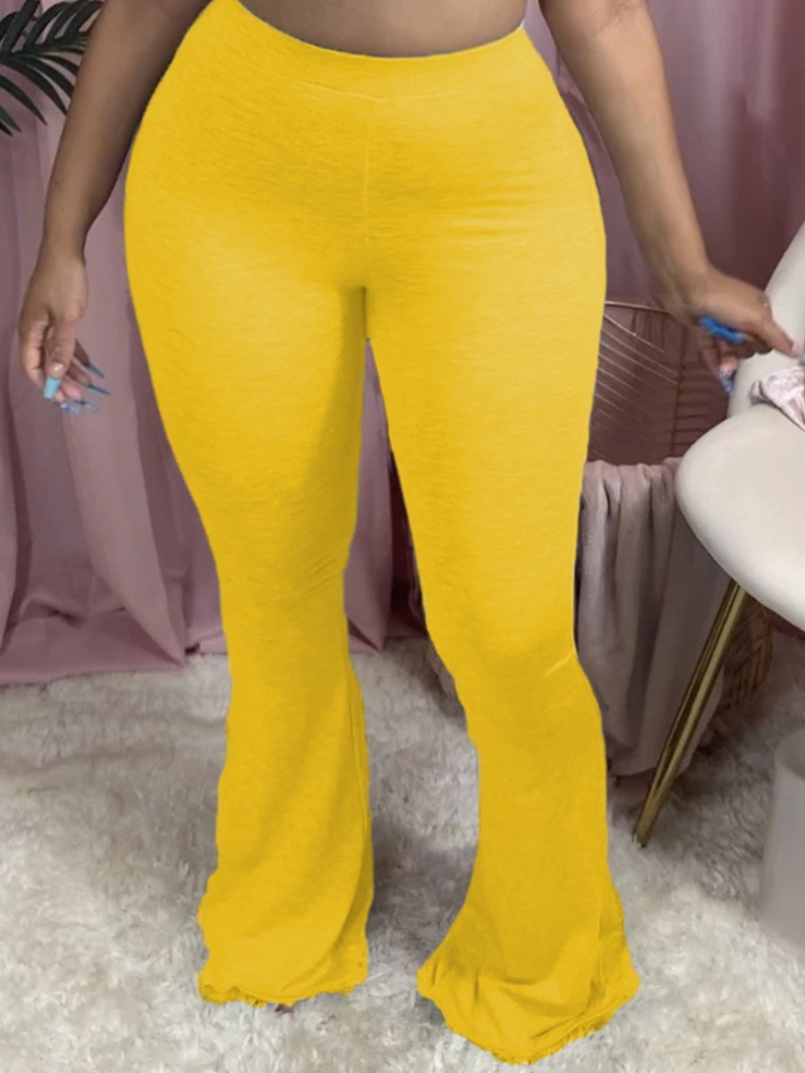 

lovely Casual Basic Skinny Yellow Plus Size Pants