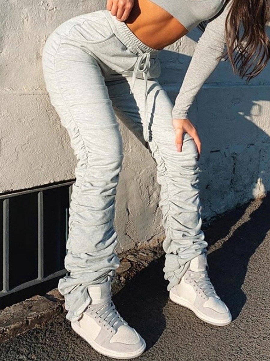 

lovely Sportswear Fold Design Grey Pants