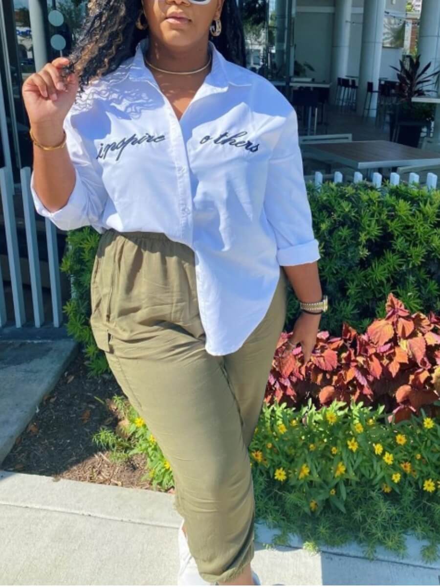 

Lovely Street Turndown Collar Letter White Blouse