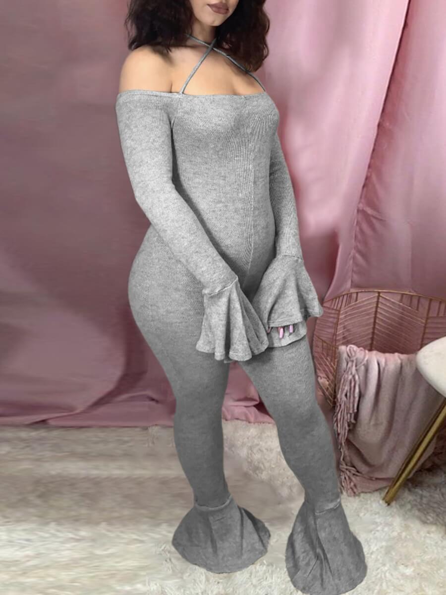 

Lovely Stylish Dew Shoulder Skinny Grey One-piece Jumpsuit