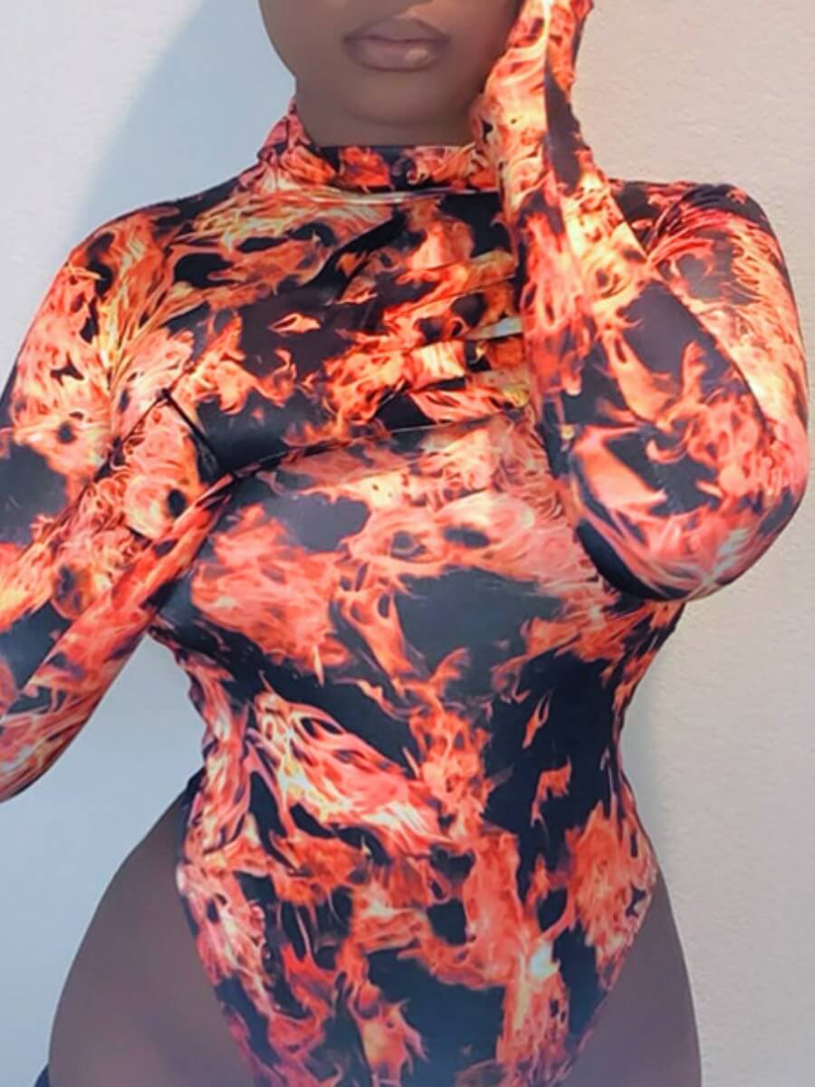 

Lovely Street Print Skinny Black Bodysuit