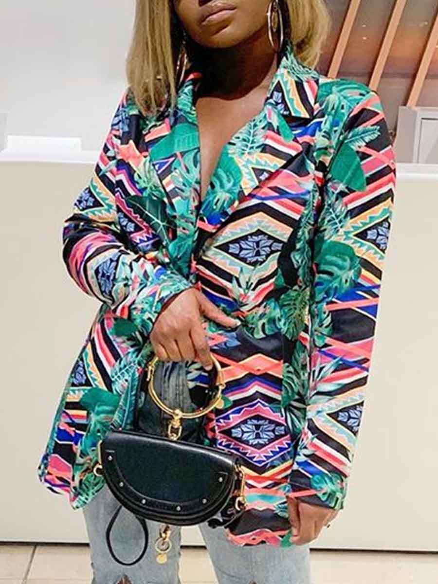 

Lovely Casual Print Multicolor Coat, Multi