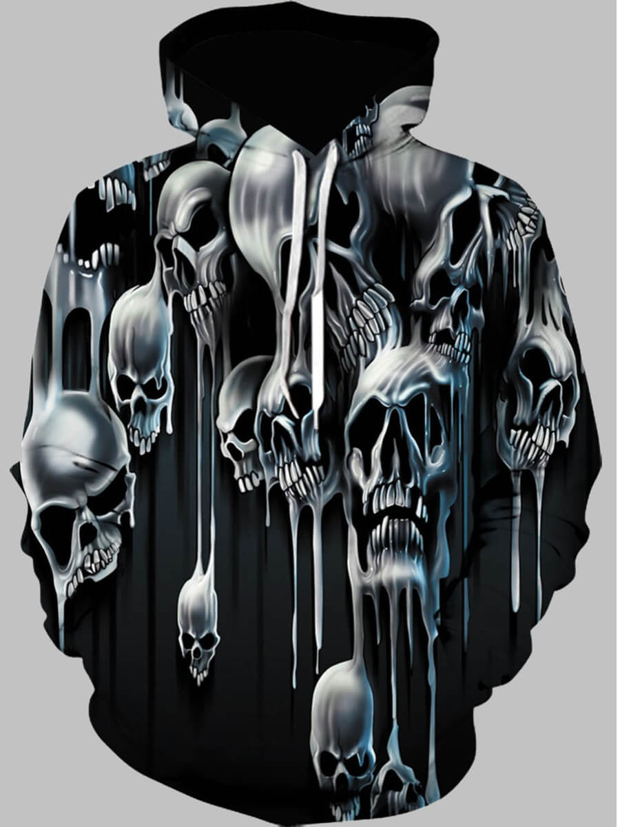 

Lovely Street Hooded Collar Skull Print Black Men Hoodie