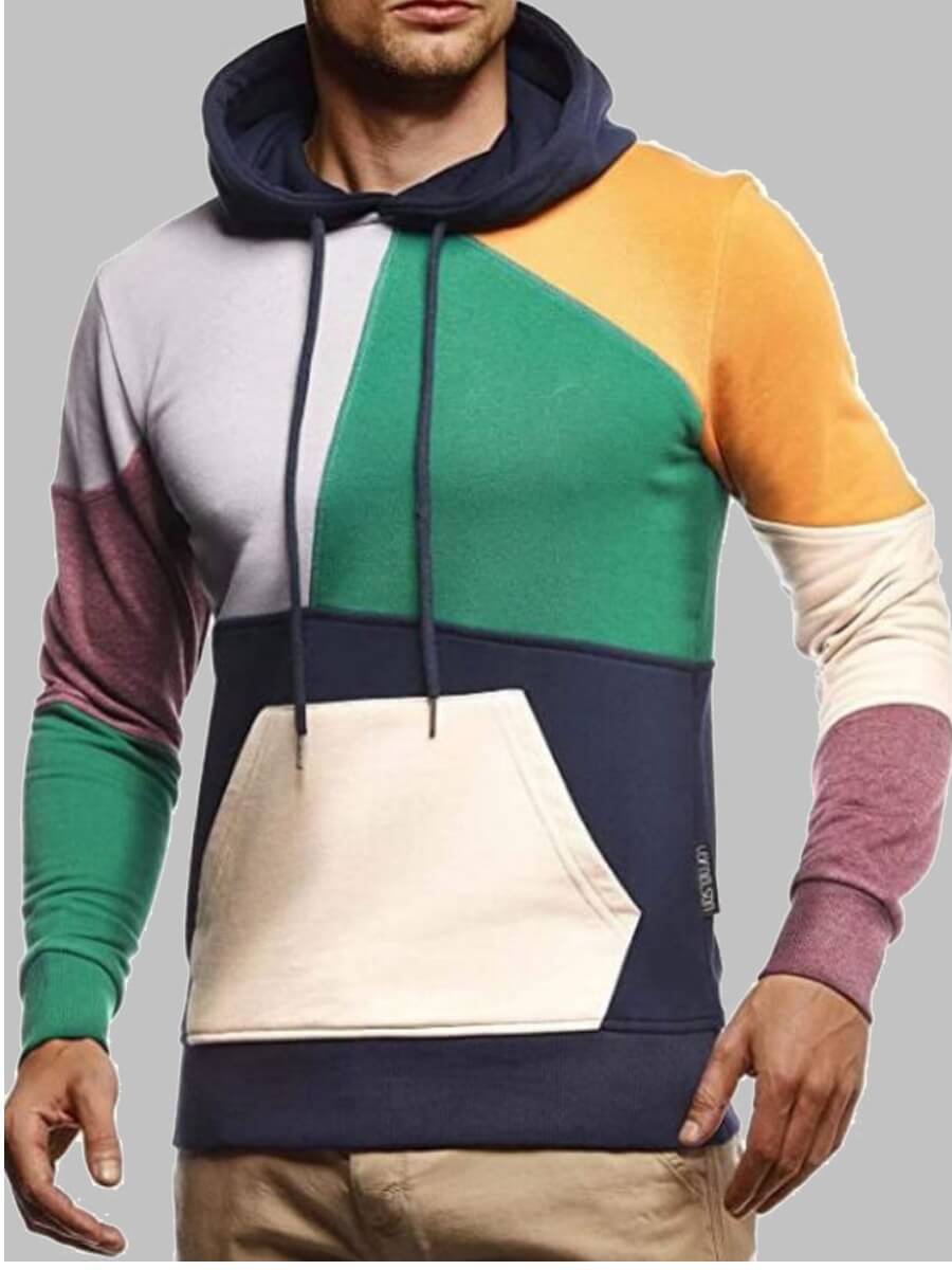 

Lovely Trendy Hooded Collar Color-lump Patchwork Multicolor Men Hoodie, Multi