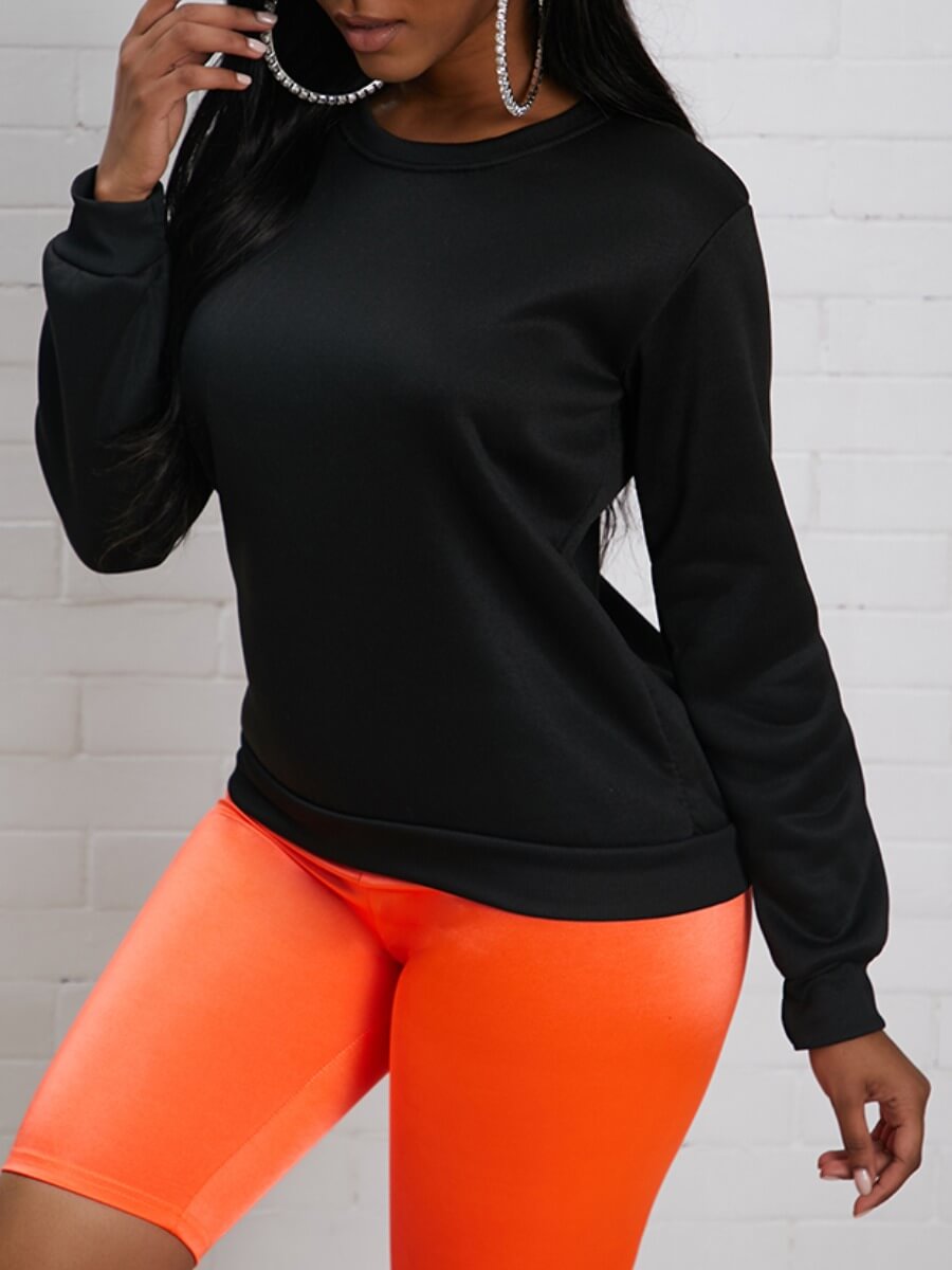 

Lovely Casual O Neck Basic Black Hoodie