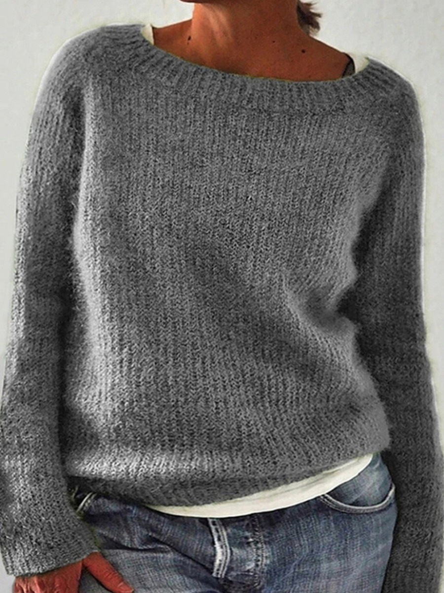 

lovely Casual O Neck Basic Grey Plus Size Sweater