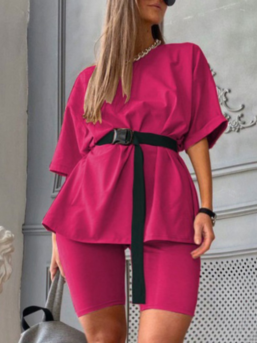 

lovely Casual O Neck Rose Red Plus Size Loungewear