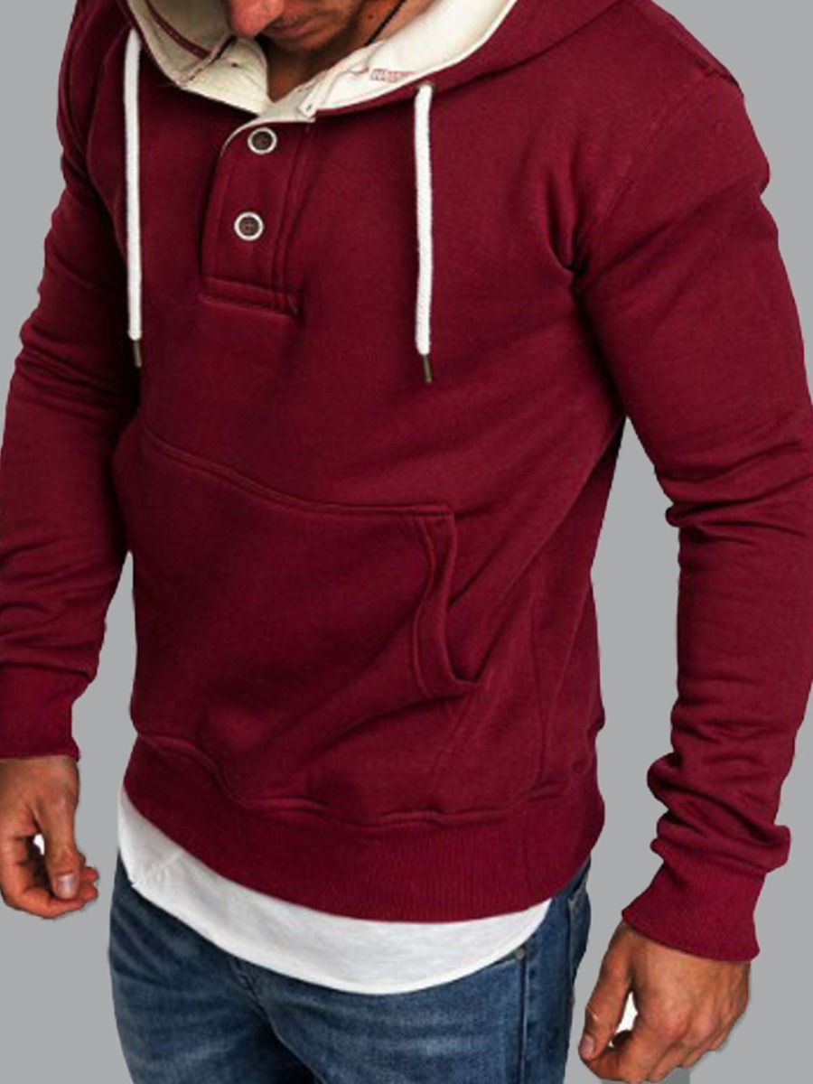 

lovely Casual Hooded Collar Basic Wine Red Men Hoodie