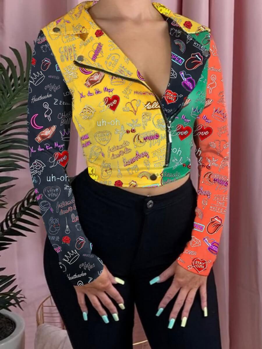 

Lovely Stylish Turn-back Collar Print Patchwork Multicolor Jacket, Multi