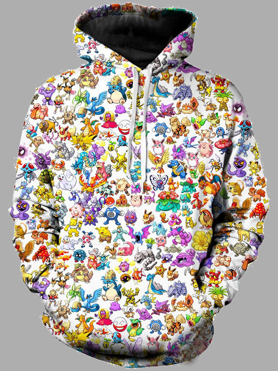 

Lovely Street Hooded Collar Cartoon Print Multicolor Men Hoodie, Multi