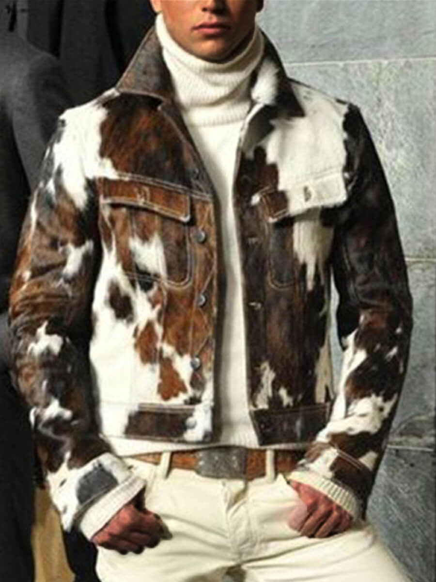 

Lovely Trendy Turndown Collar Tie-dye Brown Men Jacket