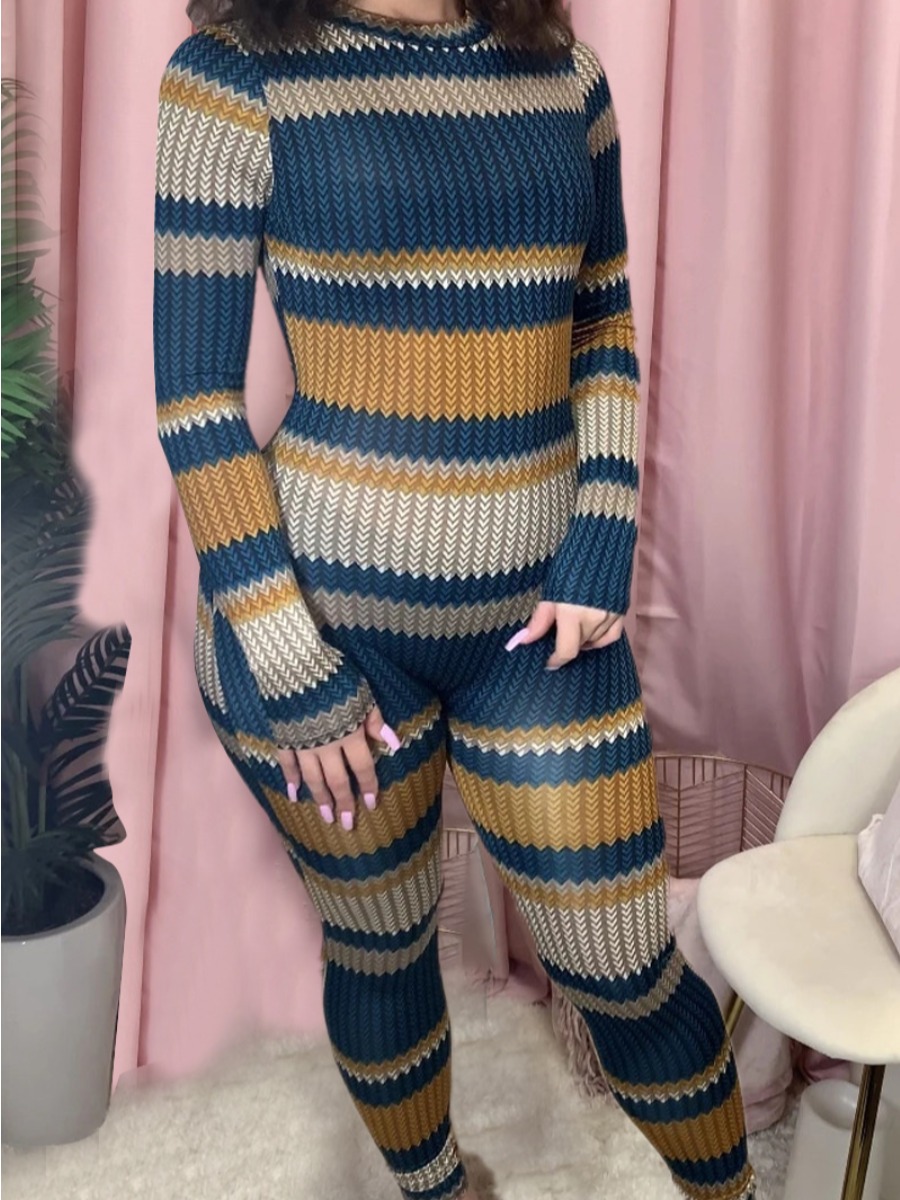 

lovely Trendy O Neck Hollow-out Striped Yellow One-piece Jumpsuit