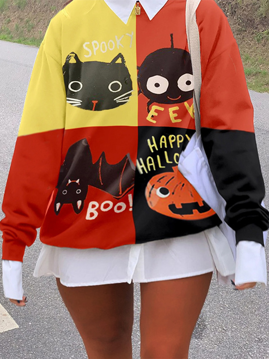

lovely Casual O Neck Print Patchwork Black Hoodie
