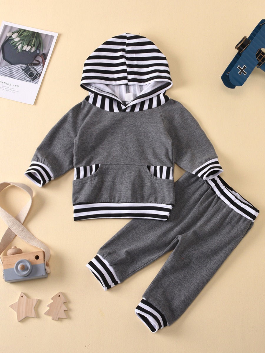 

lovely Casual Hooded Collar Patchwork Grey Boy Two-piece Pants Set