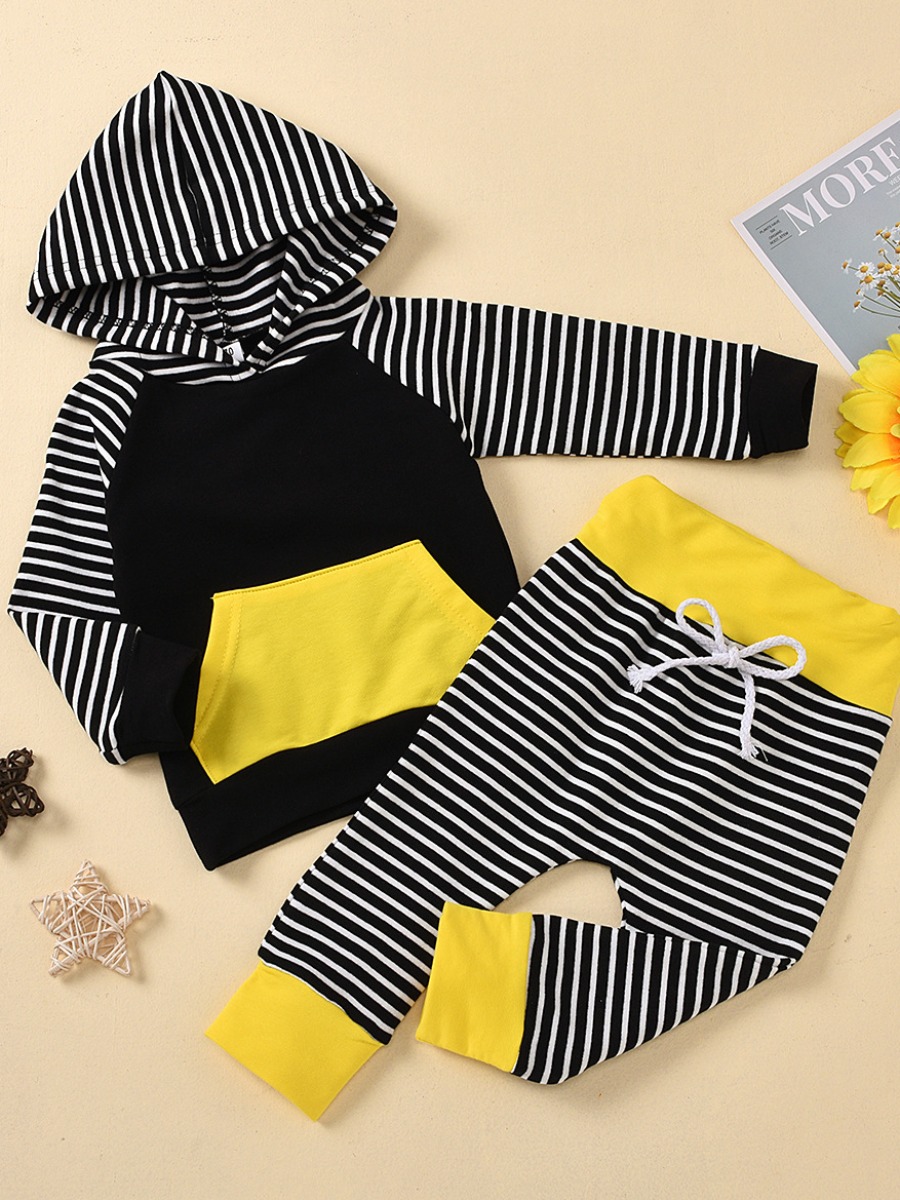 

lovely Casual Hooded Collar Striped Patchwork Multicolor Boy Two-piece Pants Set, Multi