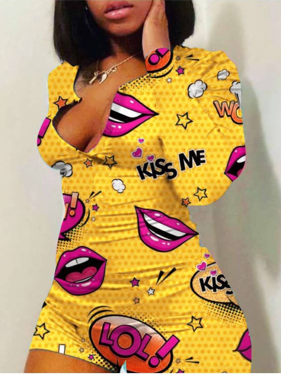 

Lovely Leisure Cartoon Print Yellow Sleepwear