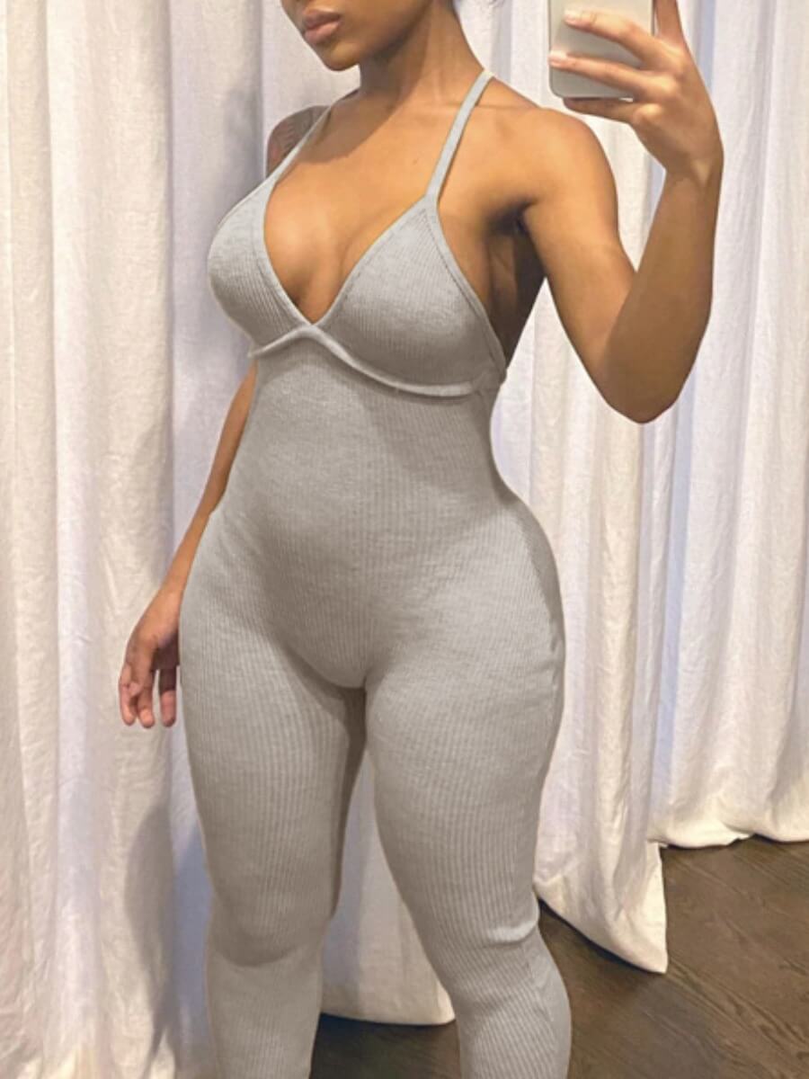

Lovely Sportswear Spaghetti Strap Skinny Grey Loungewear