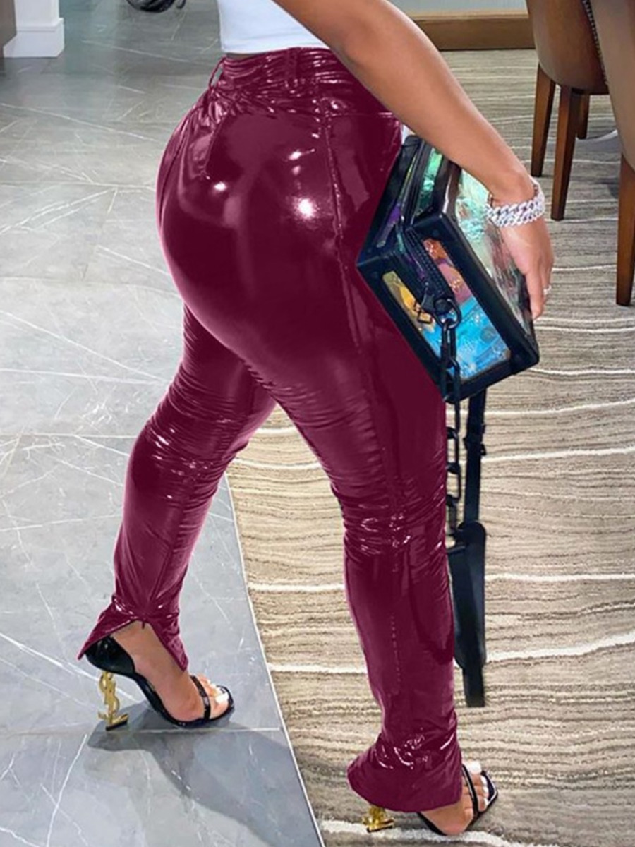 

Lovely Street Zipper Design Wine Red Plus Size Pants