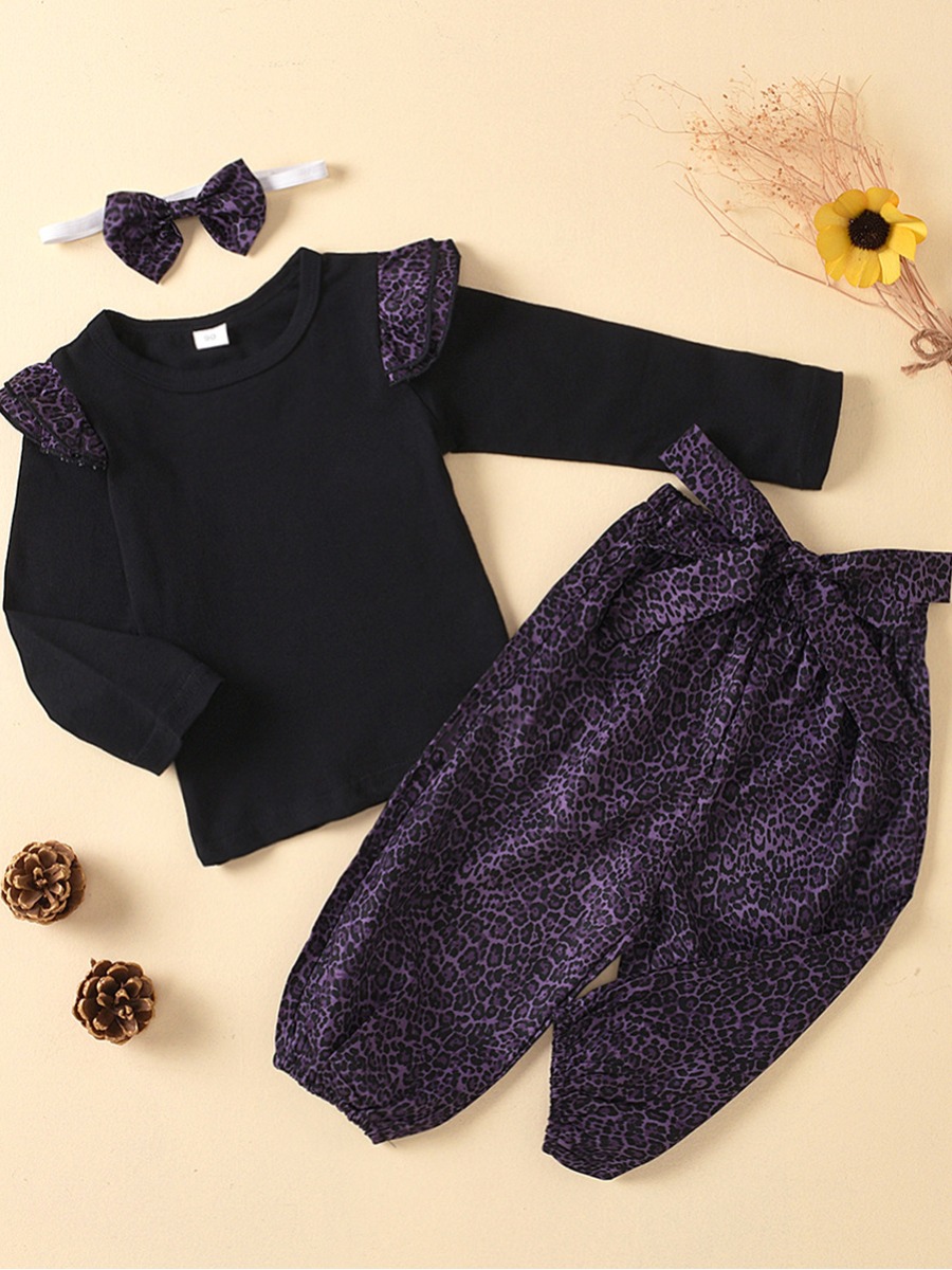 

lovely Casual O Neck Patchwork Black Girl Two-piece Pants Set
