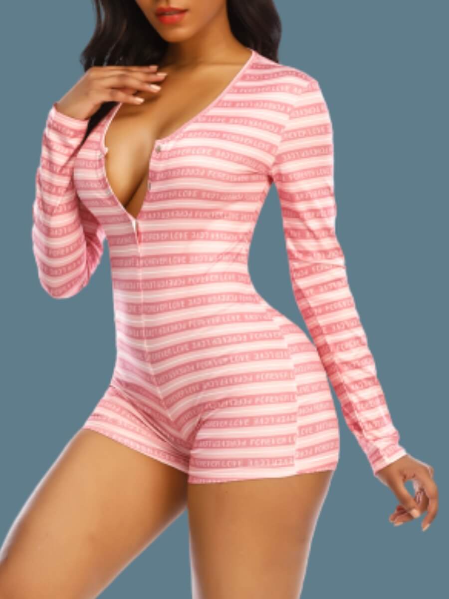 

Lovely Leisure V Neck Striped Pink Sleepwear