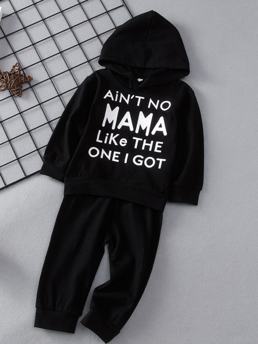 

lovely Sportswear Hooded Collar Letter Print Black Boy Two-piece Pants Set