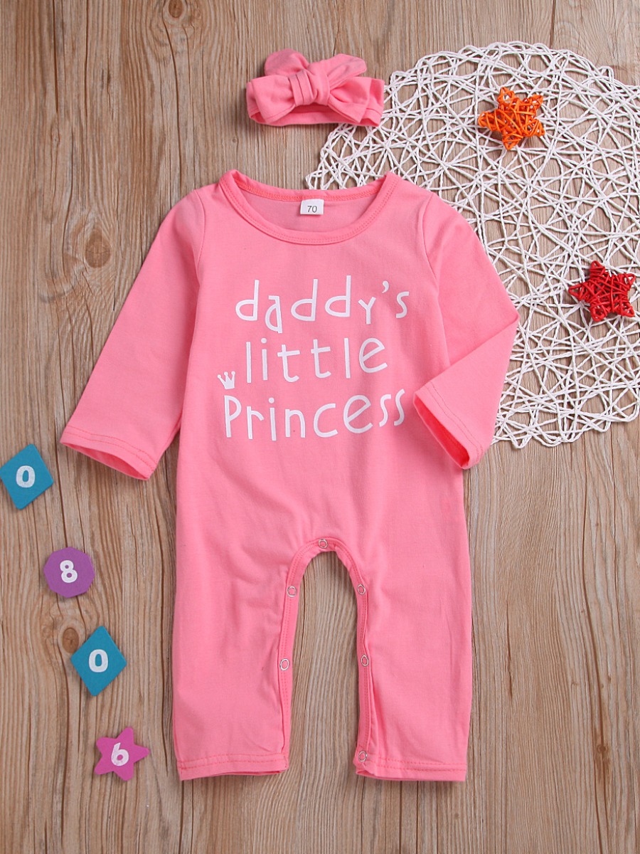 

lovely Trendy O Neck Letter Print Pink Girl One-piece Jumpsuit