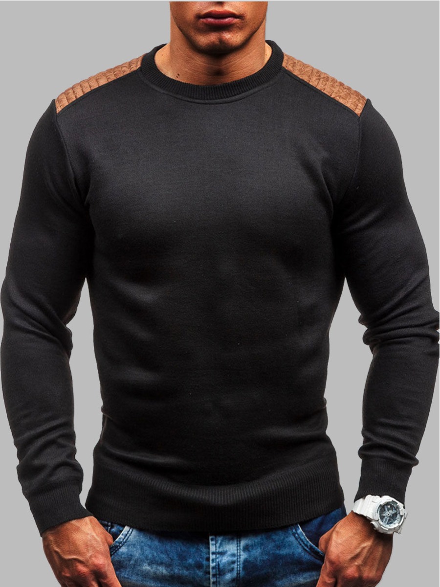 

lovely Casual O Neck Patchwork Black Men Sweater