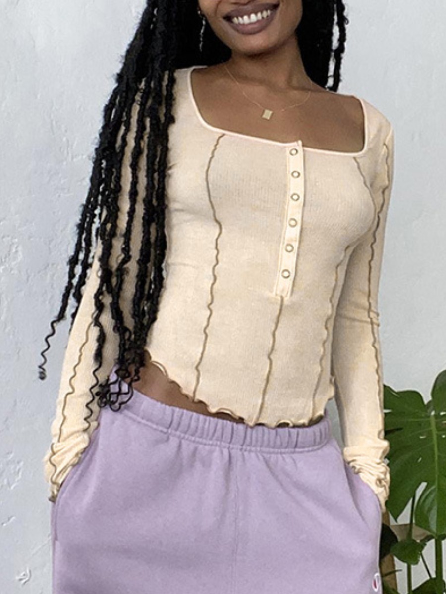 

lovely Street Patchwork Asymmetrical Apricot T-shirt